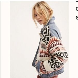 Free People Multicolor Patterned Jean Jacket, Lakeside Denim Jacket